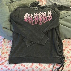 Women's Gray Sweater with Pink Design